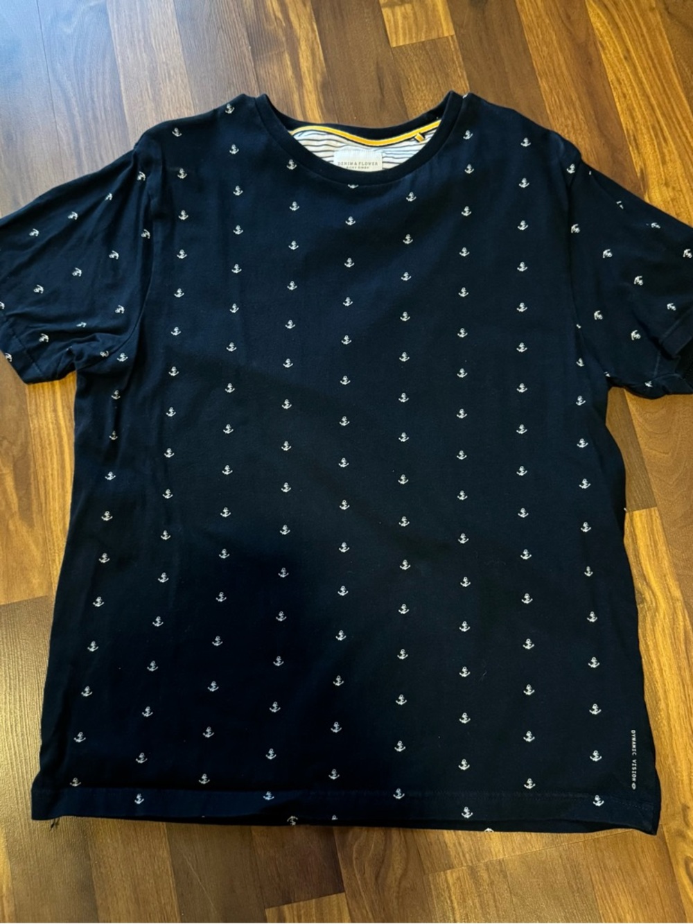 Mens - Denim & Anchor - Navy Blue Short Sleeve Tee with White Anchor Print